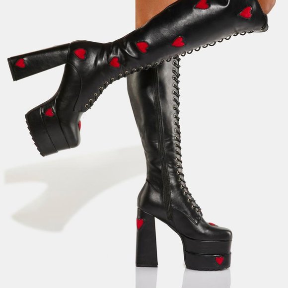 THE QUEEN OF THE NIGHT and HEARTS Chunky Platform Knee High Boots ( BRAND NEW ! - Picture 2 of 6